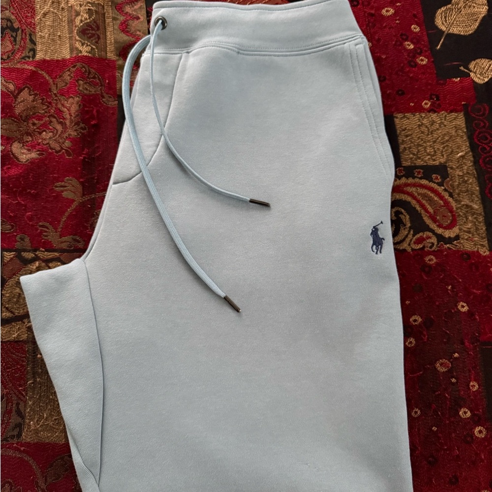 Polo Ralph Lauren Performance Double-Knit Light Sky Blue/Navy Blue Pony Joggers - Picture 6 of 6